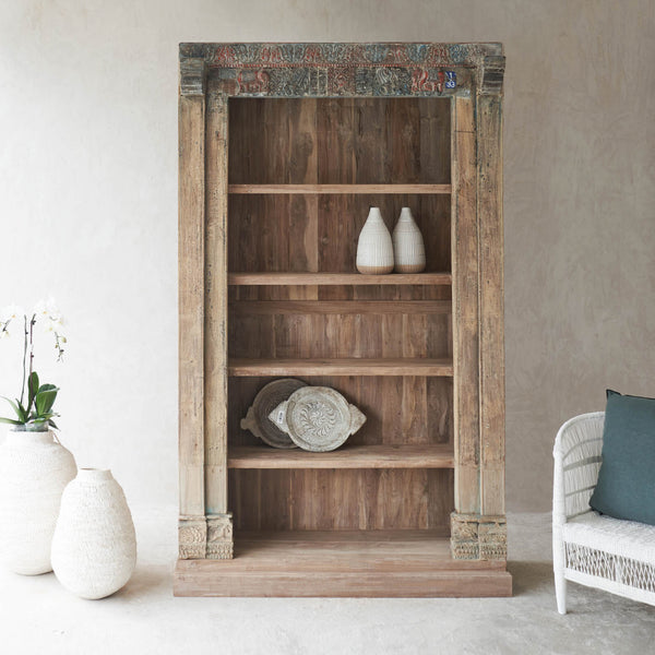 No. 2 | Vintage Tall Carved Bookcase - Natural
