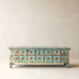Vintage Chest with Brass Motifs | Bluewash