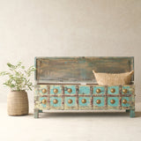 Vintage Chest with Brass Motifs | Bluewash