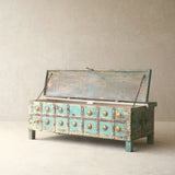 Vintage Chest with Brass Motifs | Bluewash