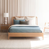 Spindle oak bed frame with spindle bedside table - Originals Furniture Singapore