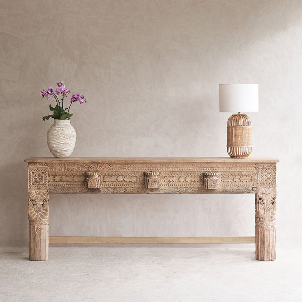 Vintage Teak Console with Carvings