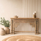 Vintage Teak Console with Carvings