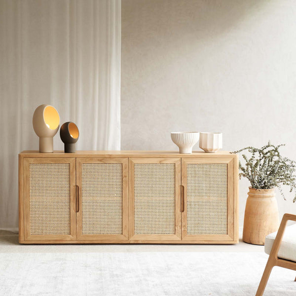 Bromo Rattan Sideboard | 4 Doors - Old Teak Natural (200cm)
