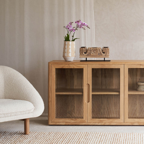 Bromo Sideboard | 4 Glass Doors - Old Teak Natural (200cm)