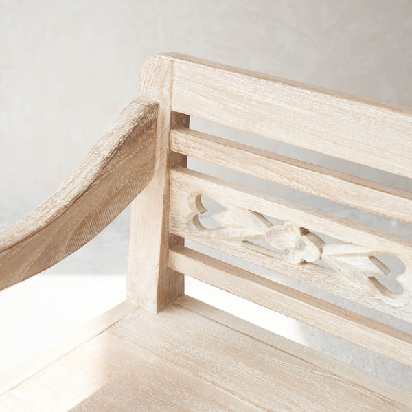 Java Carved Bench | Teak - Whitewash D