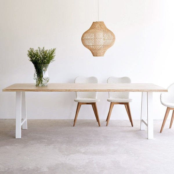 Java Teak Dining Table | Whitewash with A-Frame Base