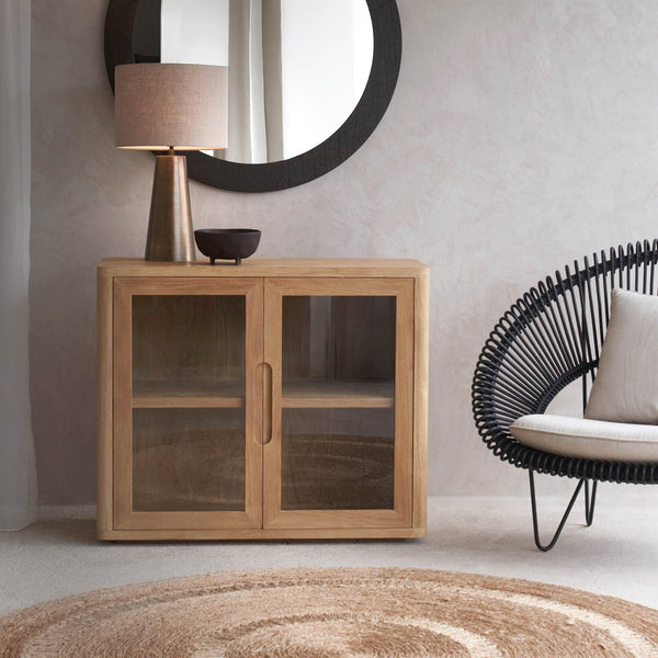Bromo Sideboard | 2 Glass Doors - Old Teak Natural (100cm)