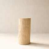 Reclaimed Indian solid wood log pedestal handcrafted from a salvaged timber log, suitable as a side table or display pedestal.