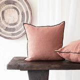 Black Line Cushion | Stone Washed Linen - Argile (50 x 50cm)