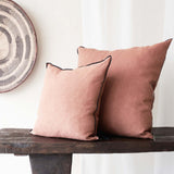 Black Line Cushion | Stone Washed Linen - Argile (50 x 50cm)
