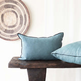 Black Line Cushion | Stone Washed Linen - Canard