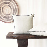Black Line Cushion | Stone Washed Linen - Ciment