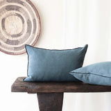 Black Line Cushion | Stone Washed Linen - Encre