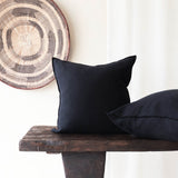Black Line Cushion | Stone Washed Linen - Noir