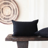 Black Line Cushion | Stone Washed Linen - Noir