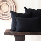 Black Line Cushion | Stone Washed Linen - Noir