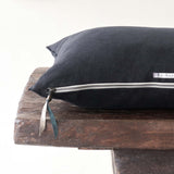 Black Line Cushion | Stone Washed Linen - Noir