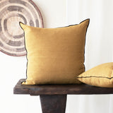 Black Line Cushion | Stone Washed Linen - Ocre