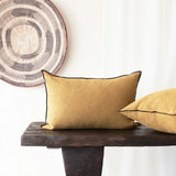 Black Line Cushion | Stone Washed Linen - Ocre