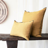 Black Line Cushion | Stone Washed Linen - Ocre