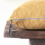 Black Line Cushion | Stone Washed Linen - Ocre