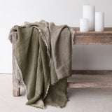 Reversible Throw | Crumpled Washed Linen - Kaki