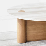 Pivot Coffee Table | Travertine Top with Oak Base