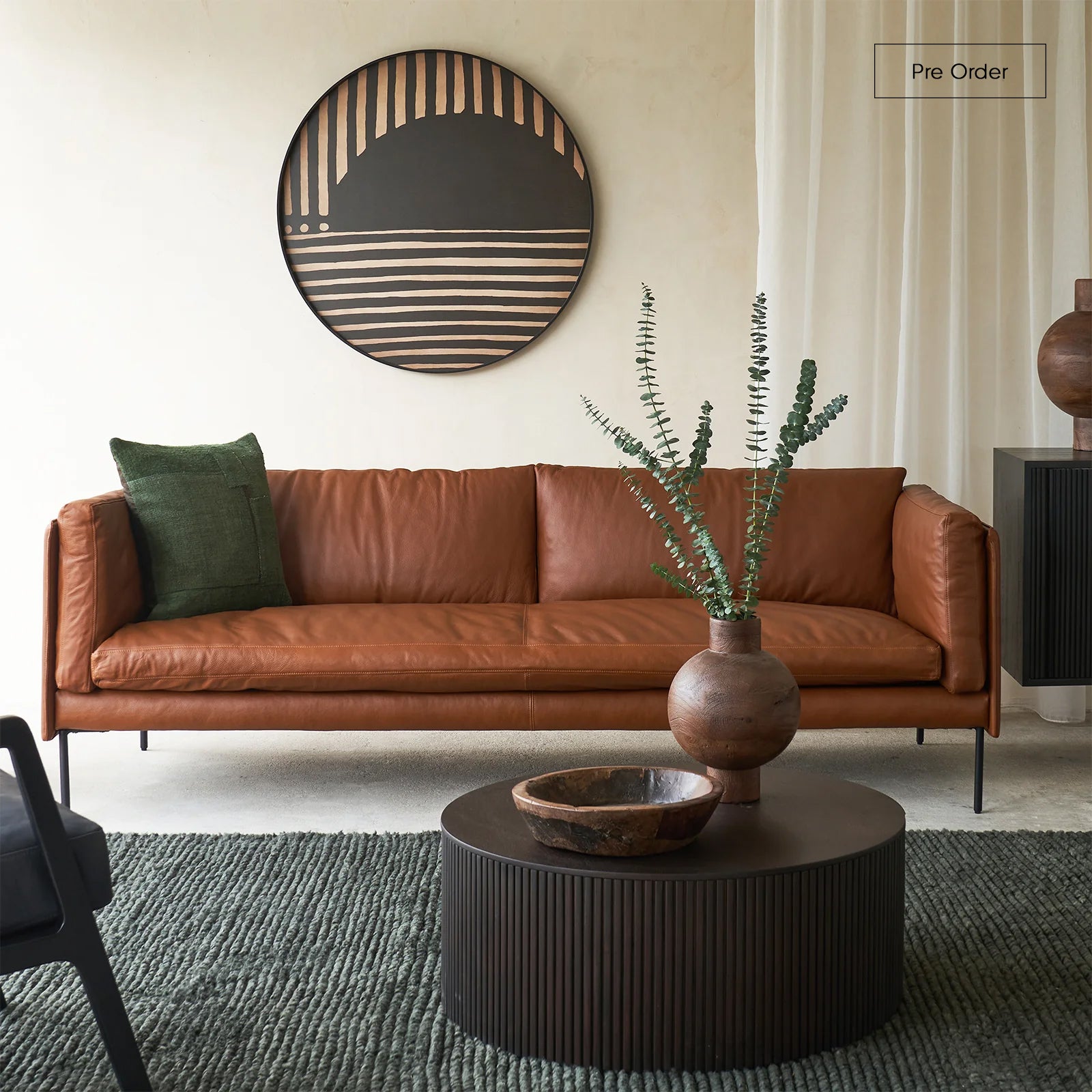 Brown leather discount 3 seater