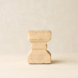 Reclaimed sandstone candle pedestal handcrafted from solid sandstone salvaged from a historic building in India.