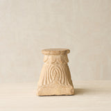 Reclaimed sandstone candle pedestal handcrafted from solid sandstone salvaged from a historic building in India.