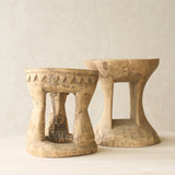 Vintage Naga Tribal Side Table Natural handcrafted from solid hardwood in Nagaland, India with a sculptural hand-carved design and natural restored finish.