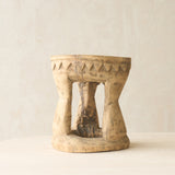 Vintage Naga Tribal Side Table Natural handcrafted from solid hardwood in Nagaland, India with a sculptural hand-carved design and natural restored finish.