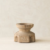 Vintage Seed Candle Holder handcrafted from a reclaimed wooden seed disperser from India with intricate carved detailing.