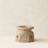 Vintage Seed Candle Holder handcrafted from a reclaimed wooden seed disperser from India with intricate carved detailing.