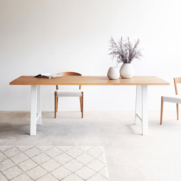 Oak Dining Table with white A frame base - Originals Furniture Singapore