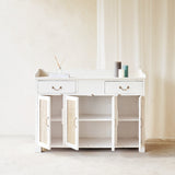 Vintage Sideboard with Rattan Inlay | White