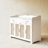 Vintage Sideboard with Rattan Inlay | White