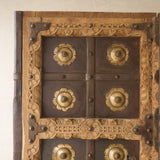 Vintage Teak Carved Door with Brass Motifs