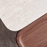 Duo coffee table travertine top with walnut base - Originals Furniture Singapore