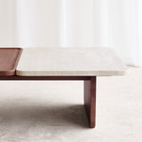 Duo coffee table travertine top with walnut base - Originals Furniture Singapore