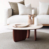 Eden coffee table travertine top with walnut base - Originals Furniture Singapore