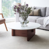 Pivot coffee table marble top with walnut base - Originals Furniture Singapore