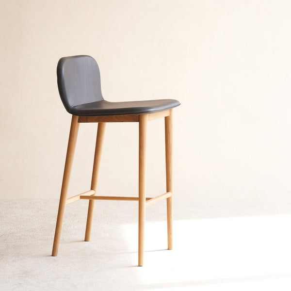 Puddle Leather Bar Stool | Oak Frame - Coal