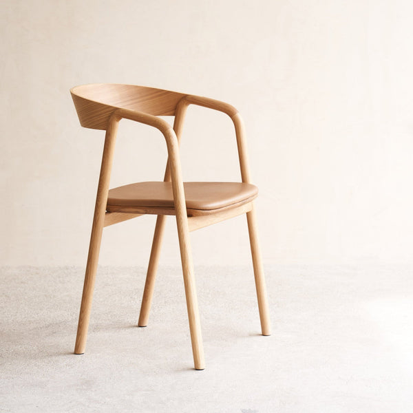 Tolv Oak Frame Pecan Brown Leather Inlay Dining Chair from Originals Furniture Singapore