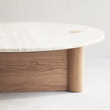 Pivot coffee table travertine top with oak base - Originals Furniture Singapore