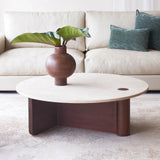 Pivot coffee table travertine top with walnut base - Originals Furniture Singapore
