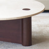 Pivot coffee table travertine top with walnut base - Originals Furniture Singapore