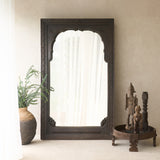 Carved Arched Dark Teak Door Frame Mirror | No. 1