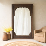 Carved Arched Dark Teak Door Frame Mirror | No. 2